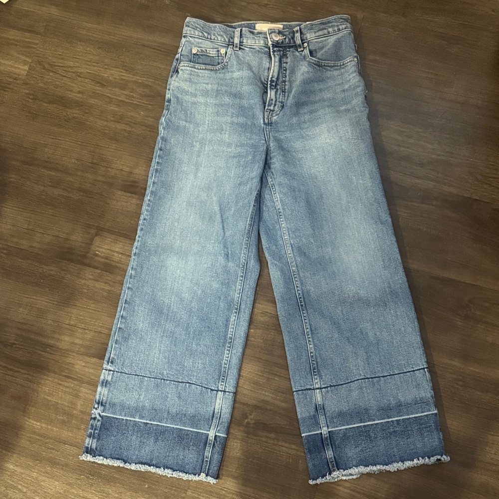 Everlane Light Blue Wide Leg Jeans with Stitched Cuff